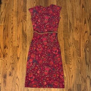 Lauren Ralph Lauren Burgundy Floral Cap-Sleeve Midi Bodycon Dress